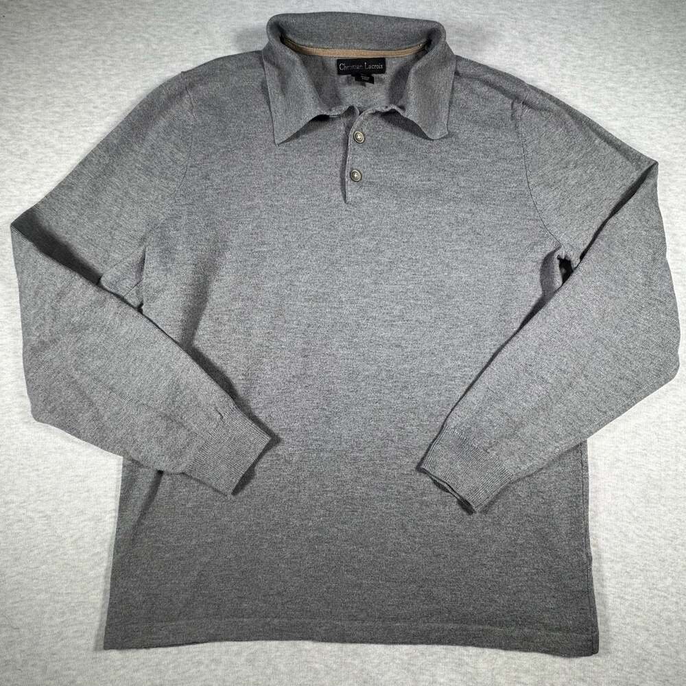 Christian Lacroix Gray Long Sleeve Knit Polo Sweater